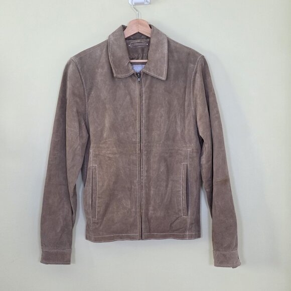Wilsons Leather Jacket Mens S Beige Zip LS Pockets Lined Rigid Personalized VTG - Picture 1 of 16
